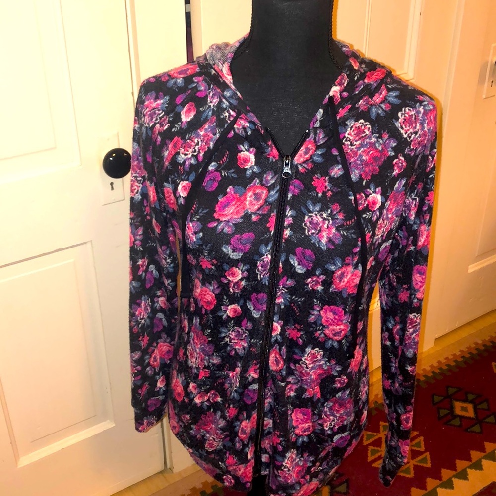 Floral zip front hoodie